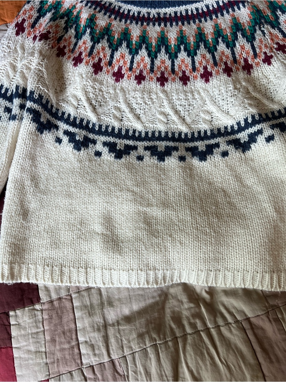 bp Cream Fair Isle Crewneck Sweater with Navy Trim and Multicolor Yoke - Picture 3 of 6